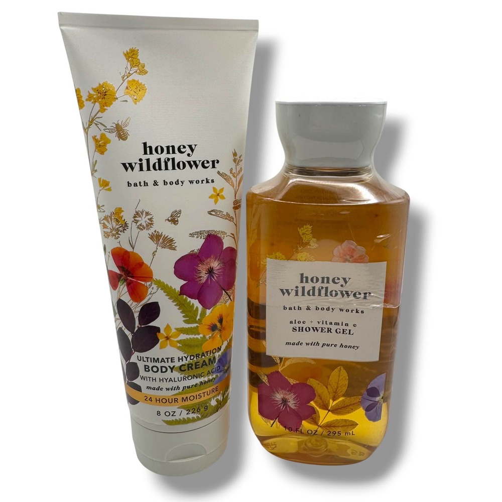Bath & Body Works Honey Wildflower Body Cream Shower Gel Set Floral
